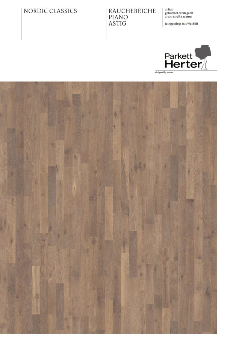Parkett Räuchereiche Piano astig, gebürstet, weiß vorgeölt, Einpflege weiß