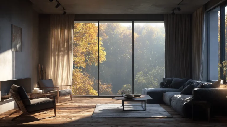 Wohnraum mit Gardinen in herbstlichen Farben